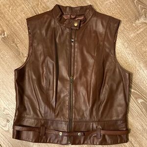 CAbi NWOT brown leather Moto women’s vest medium